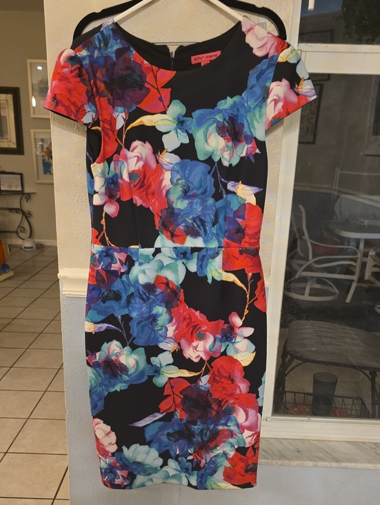 Betsey Johnson Dresses & Skirts - Betsey Johnson Black Floral Midi Dress with Vibrant Multicolor Blooms